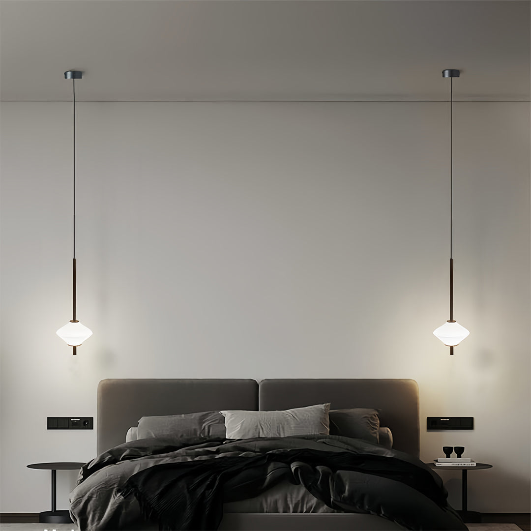 Modern LED Pendant Light for Bedside and Dining Room, Minimalist Glass and Aluminum Hanging Lamp
