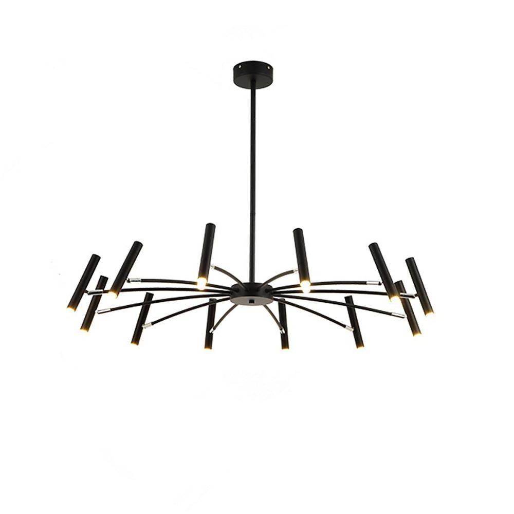 Linear Sputnik Chandelier Black Metal 12 Light Modern Hanging Lights