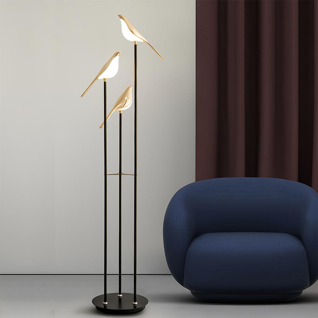 Aurelia Trio Floor Lamp — Sculptural Bird-Inspired LED Accent Light in Gold