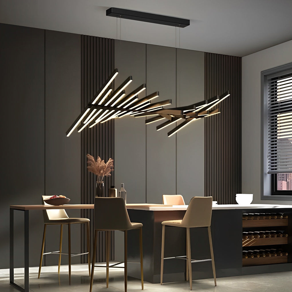 Waves Fishbone LED Chandelier – Modern Nordic Linear Pendant Light