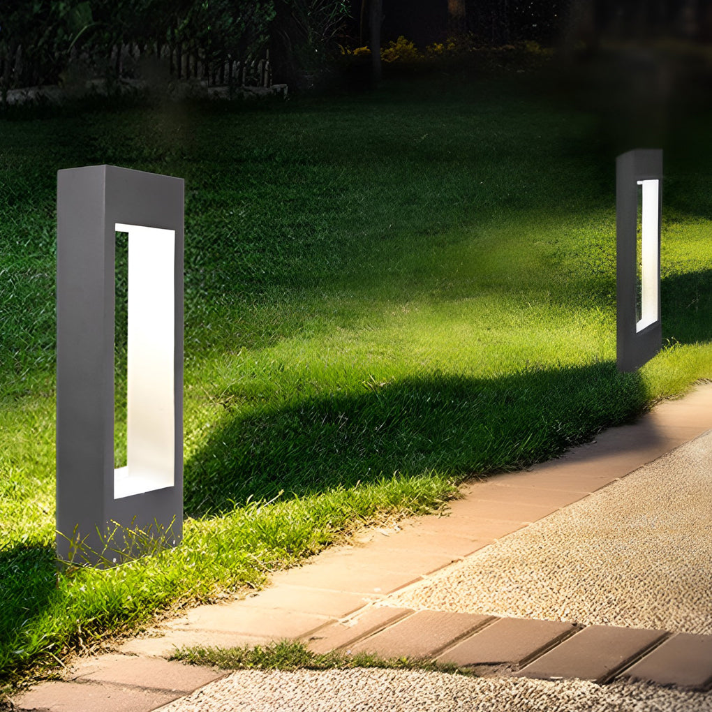 Slim Rectangular LED Lawn Light in Black Aluminum for Modern Landscape Illumination