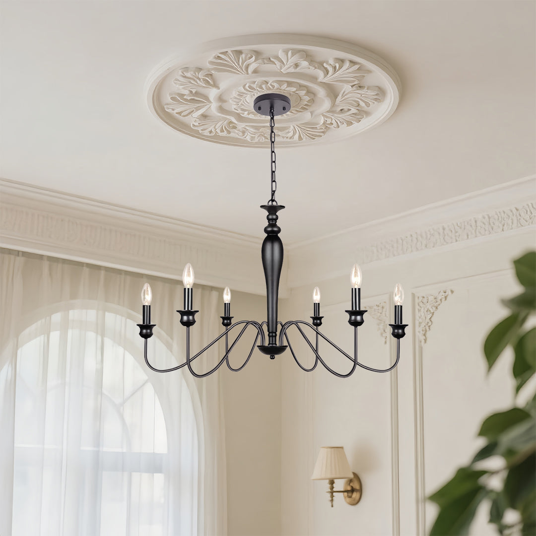 Black Candle Chandelier with Adjustable Chain Ceiling Light