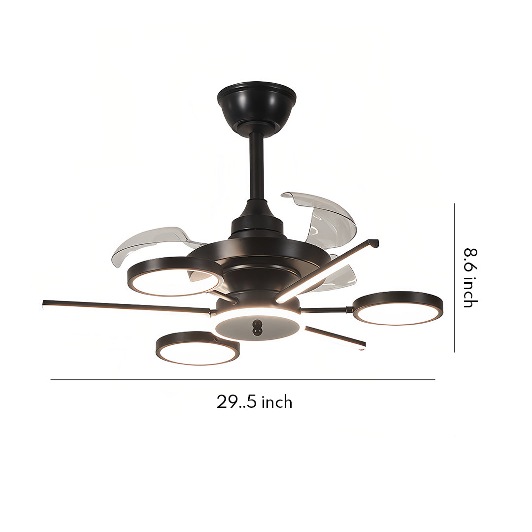 French Vintage Black Iron Ceiling Fan with 7-Light LED Fixture