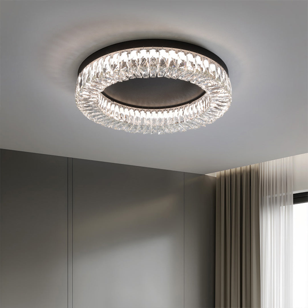 Nero Round LED Flush Mount Ceiling Light with Crystal Accents