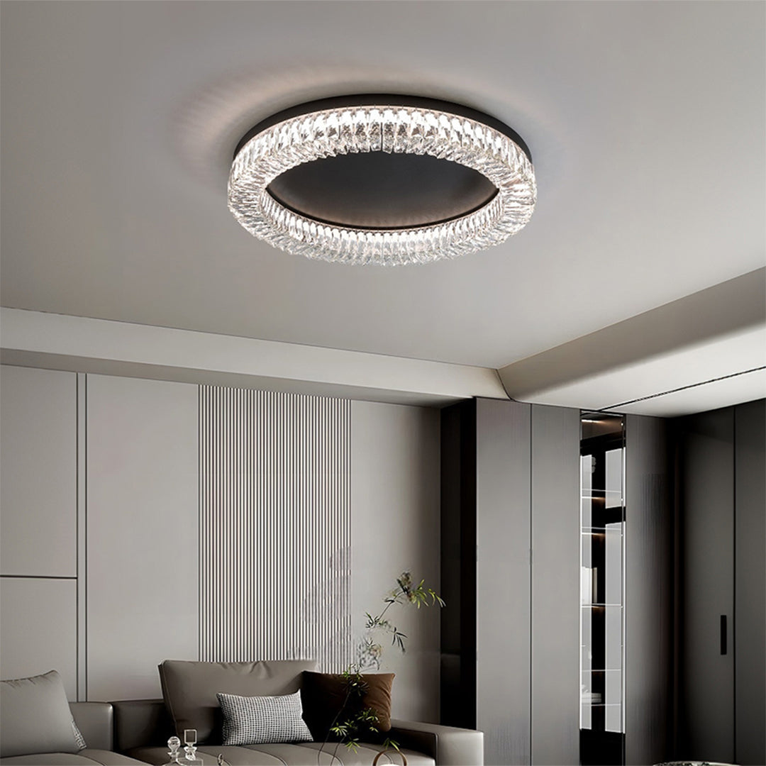 Nero Round LED Flush Mount Ceiling Light with Crystal Accents