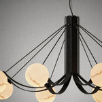 Modern Black Chandelier with White Glass Shades for Dining Room and Living Room