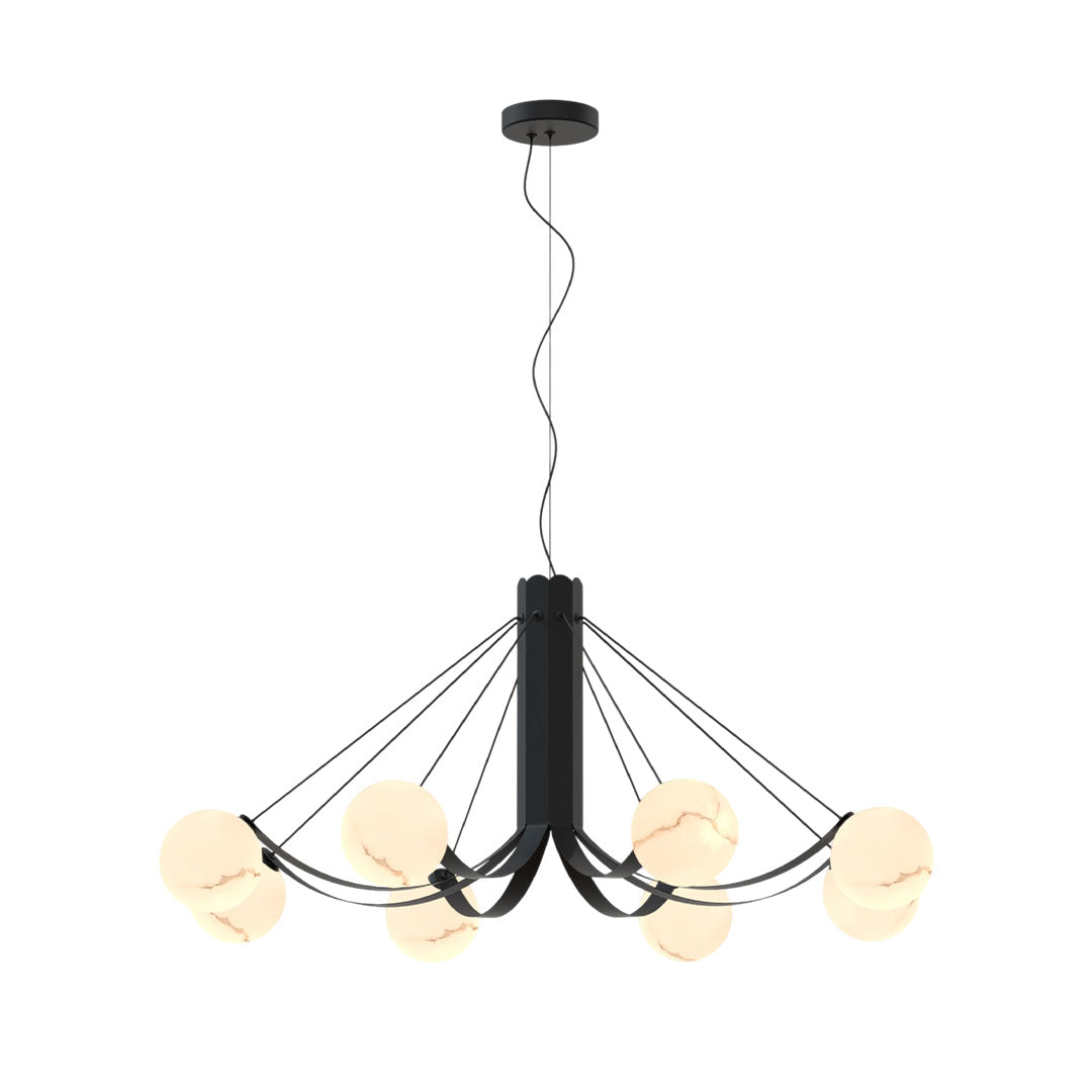 Modern Black Chandelier with White Glass Shades for Dining Room and Living Room