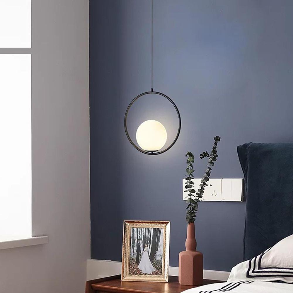 Aurelia Glass Globe Pendant Light in Matte Black Metal Ring