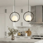 Aurelia Glass Globe Pendant Light in Matte Black Metal Ring