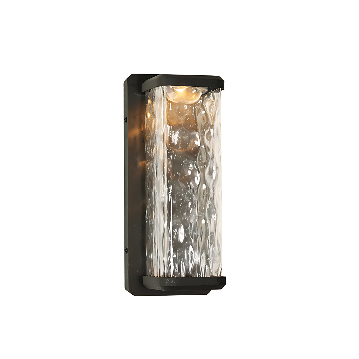 Modern Rectangular Outdoor Wall Sconce in Black Aluminum with Water-Drop Glass