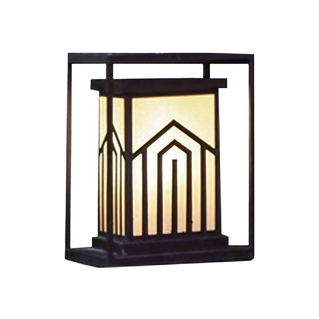 Outdoor Lantern Path Light in Black Stainless Steel with Marble-Effect Shade