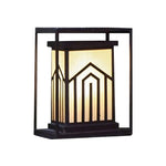Outdoor Lantern Path Light in Black Stainless Steel with Marble-Effect Shade