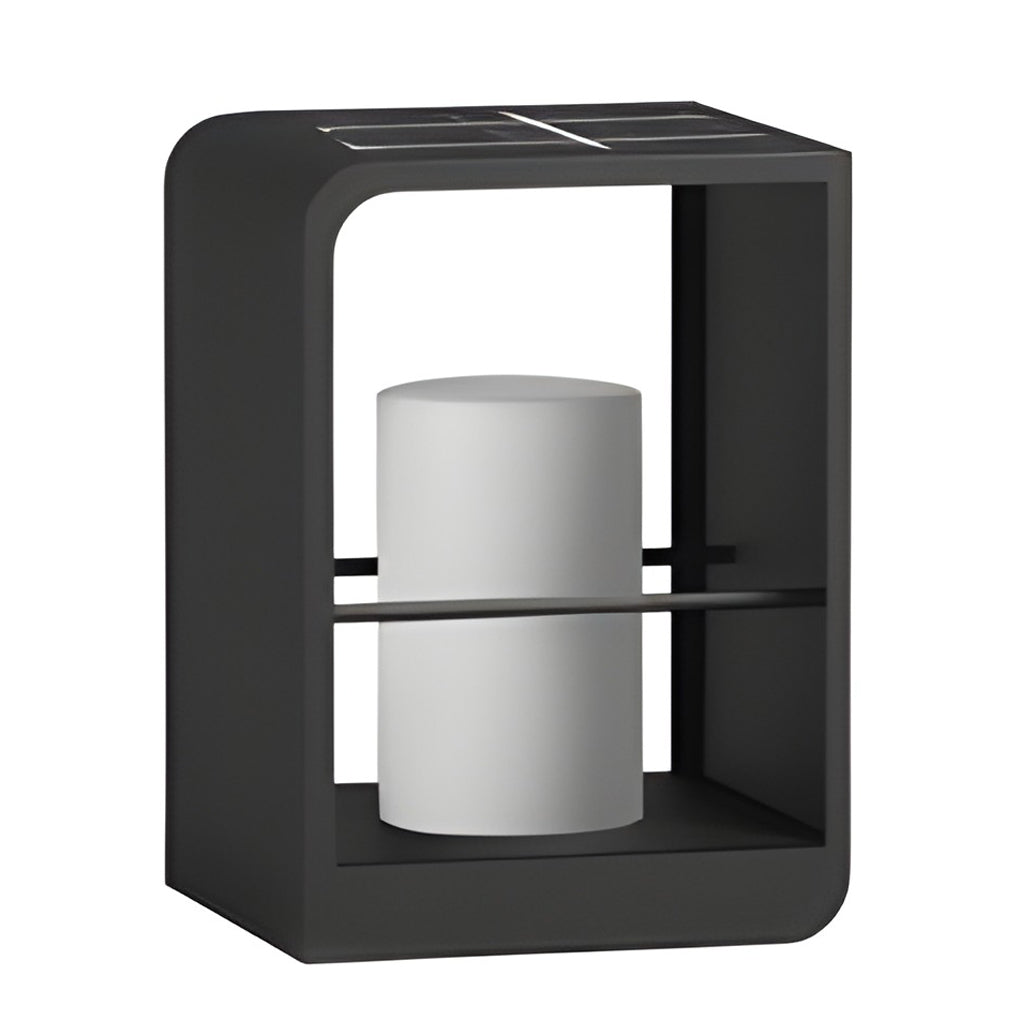 Black Rectangular Outdoor Lantern with Wooden Base