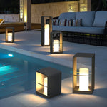 Black Rectangular Outdoor Lantern with Wooden Base