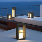 Black Rectangular Outdoor Lantern with Wooden Base