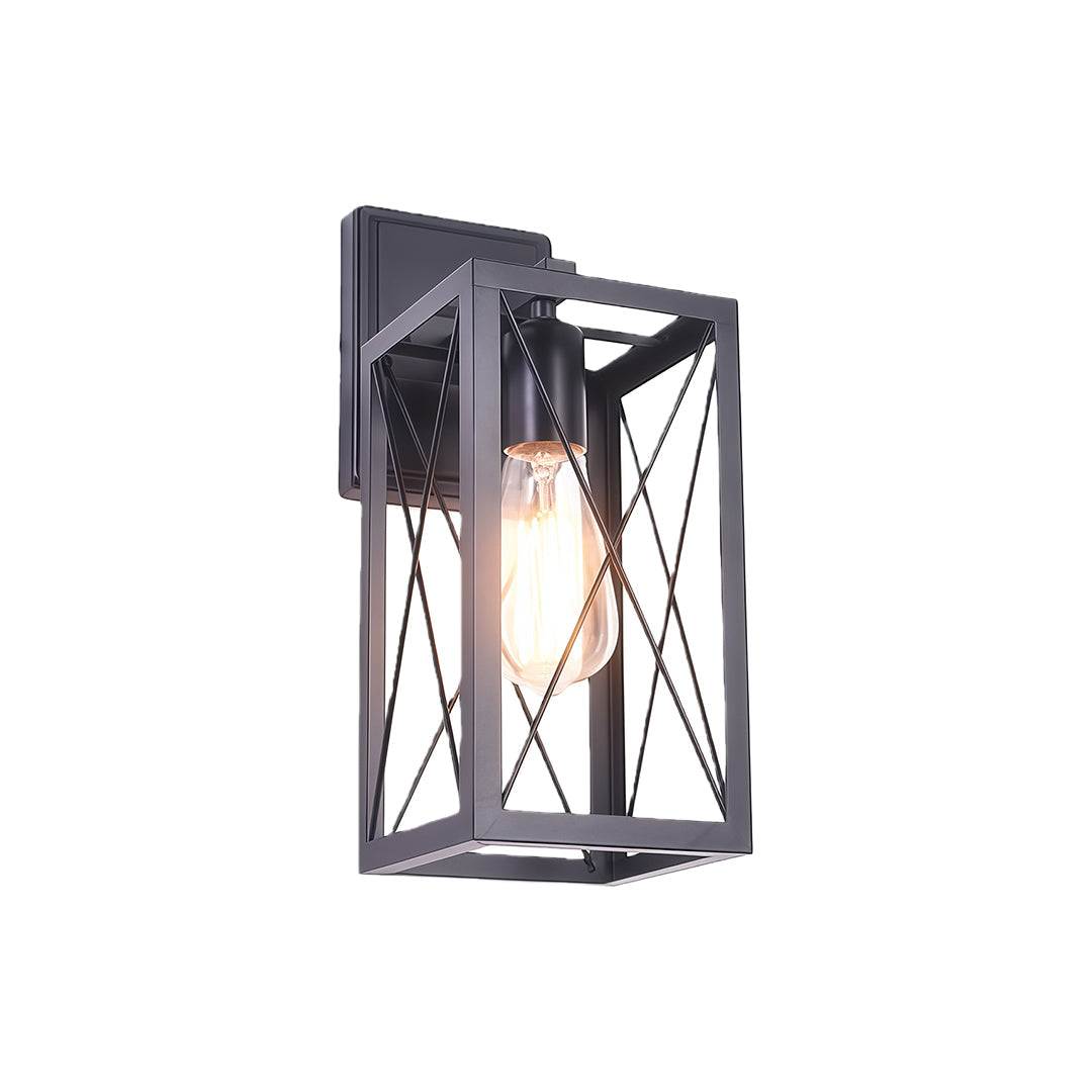 American Black Iron Lantern Wall Sconce for Vintage Industrial Interiors