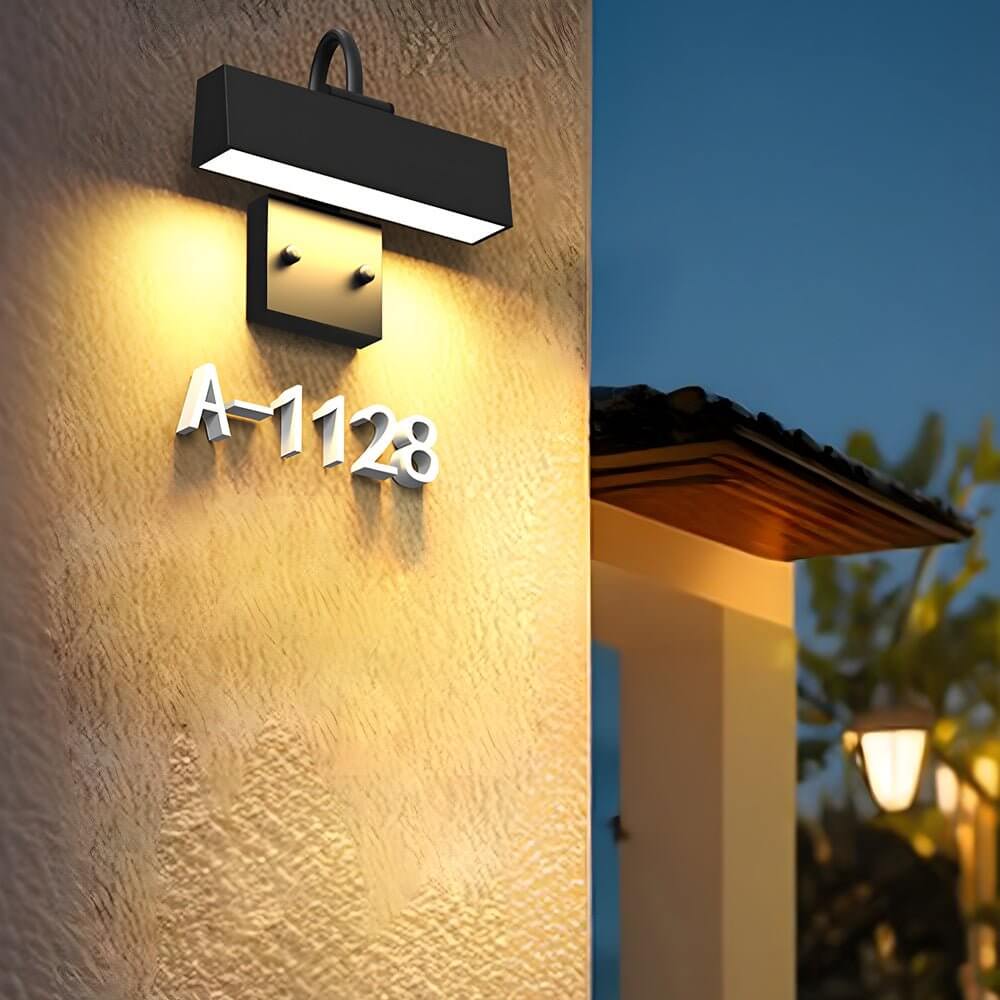 Modern Outdoor LED House Number Wall Light in Matte Black