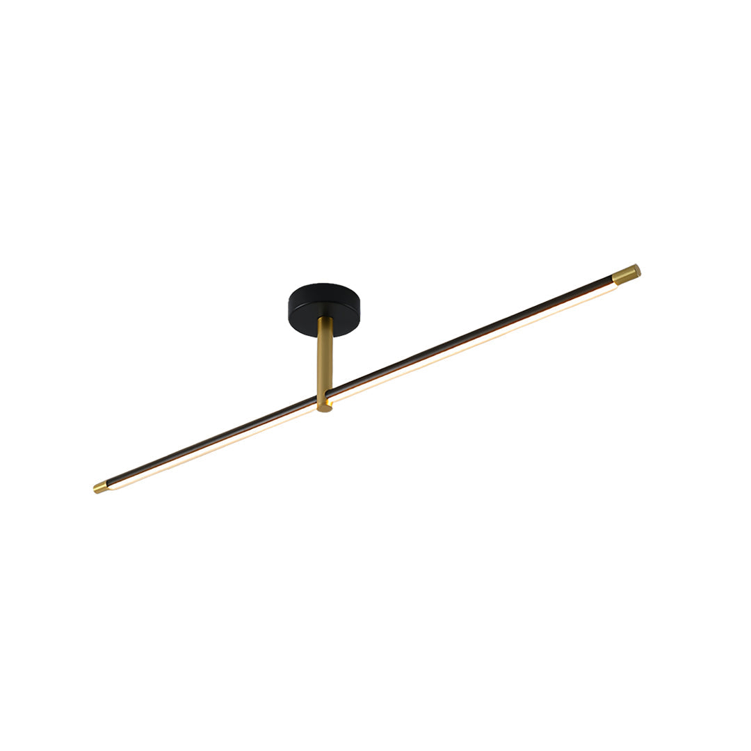 Linear LED Semi Flush Mount Ceiling Light in Black and Brass