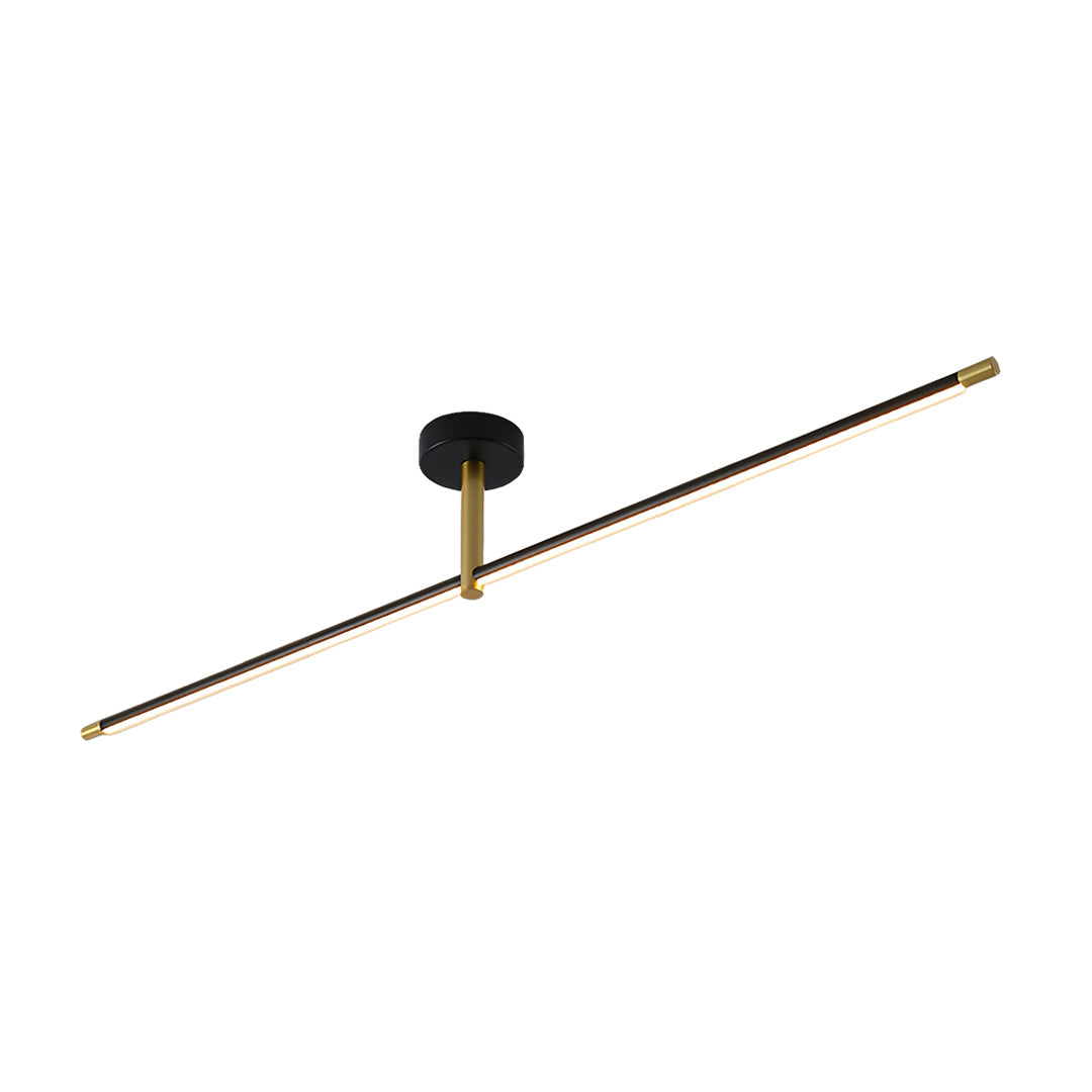 Linear LED Semi Flush Mount Ceiling Light in Black and Brass