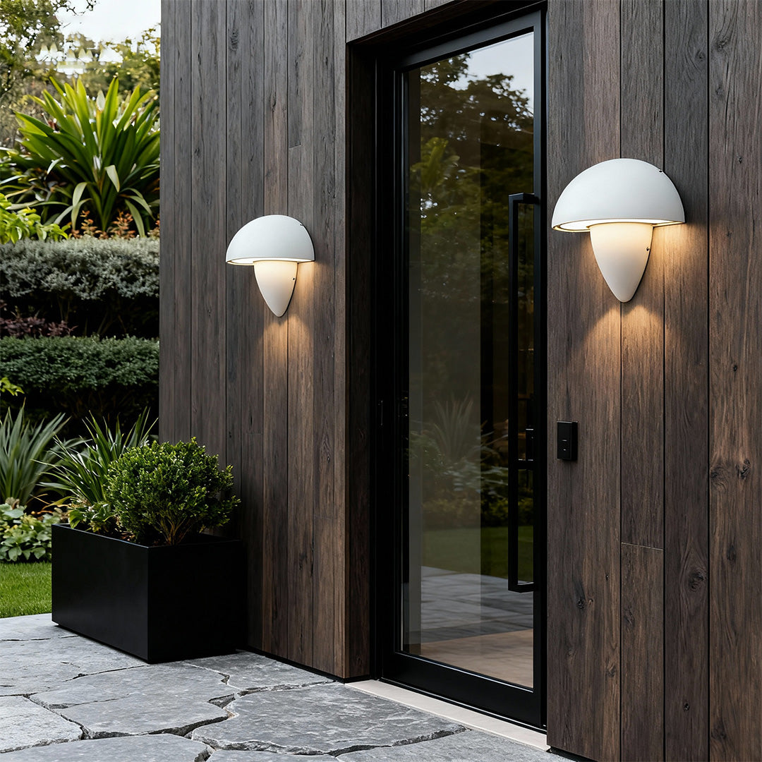 Mushroom Wall Sconce in Aluminum with Clear Glass Shade, IP65 Waterproof LED