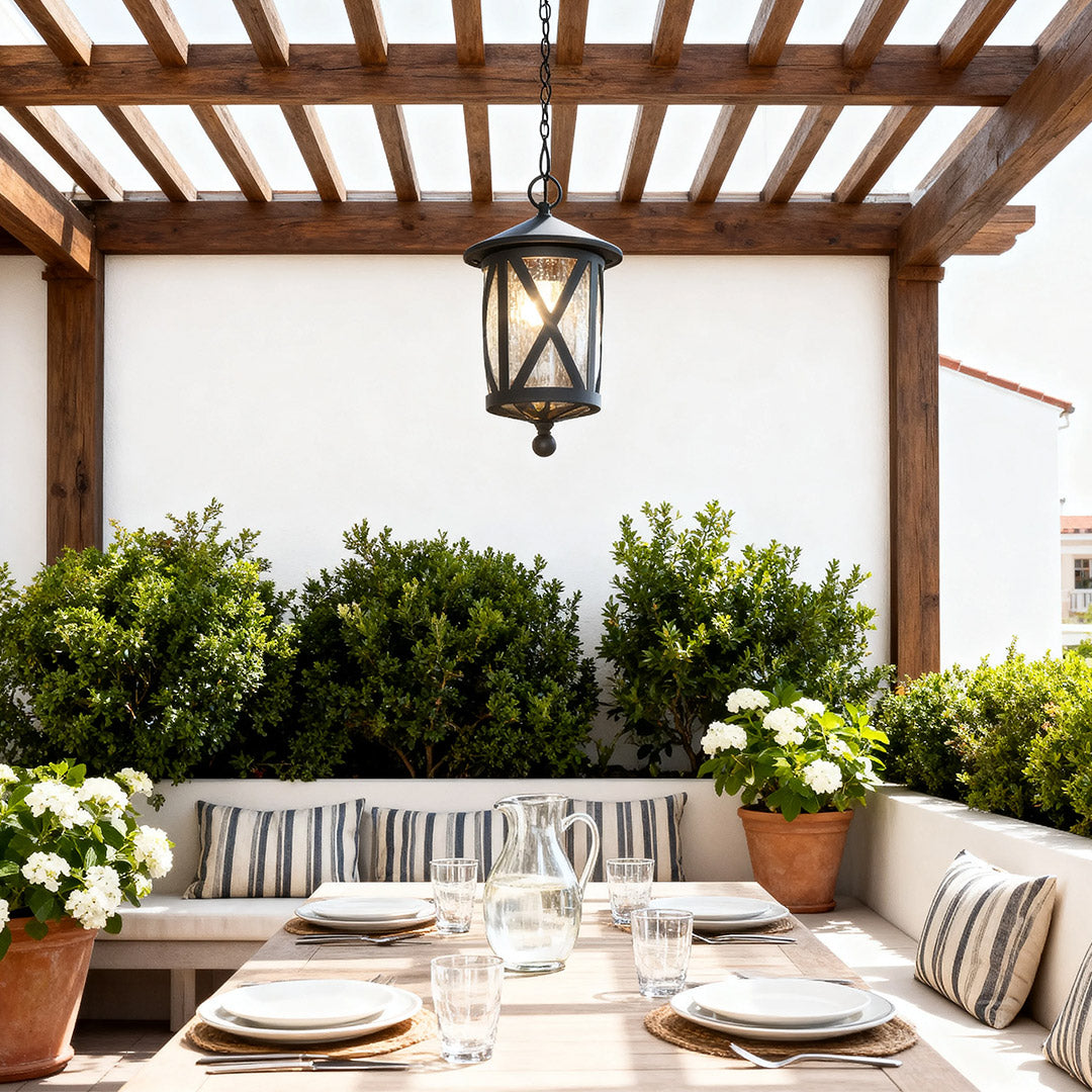 Aria Outdoor Pendant Light – Black Aluminum & Glass Lantern