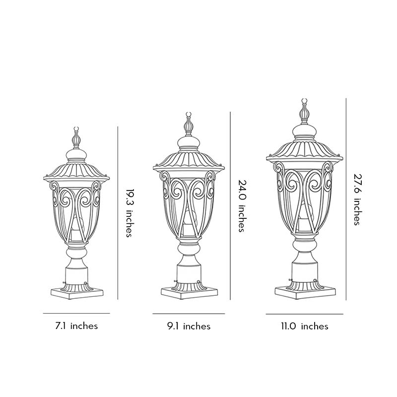 Retro Black Outdoor Pillar Lights with Glass Shade, IP54 Waterproof