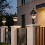 Retro Black Outdoor Pillar Lights with Glass Shade, IP54 Waterproof