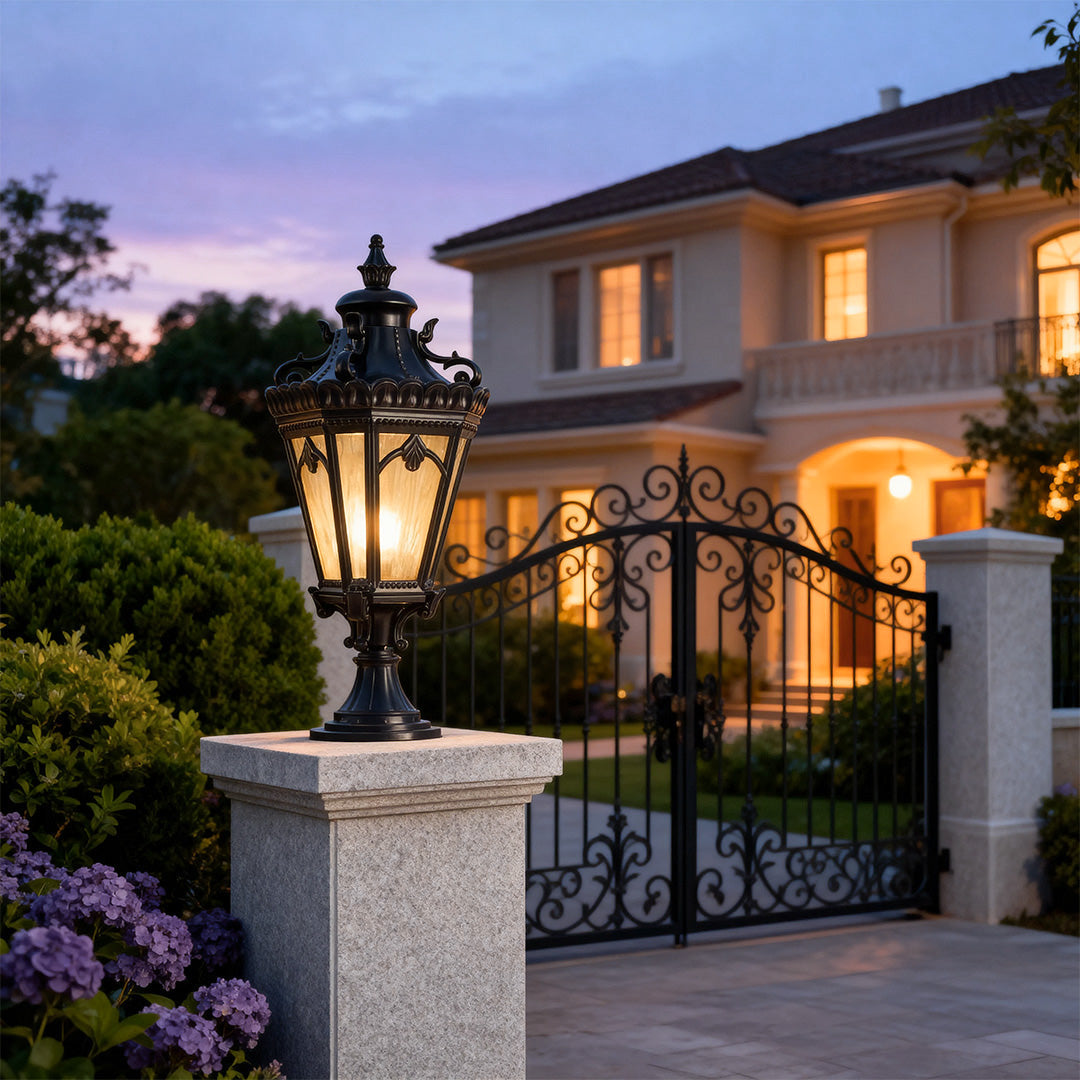 Black Aluminum Outdoor Column Light with Clear Glass Shade