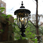 Retro Black Outdoor Pillar Lights with Glass Shade, IP54 Waterproof