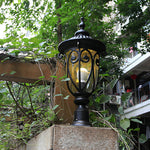 Retro Black Outdoor Pillar Lights with Glass Shade, IP54 Waterproof