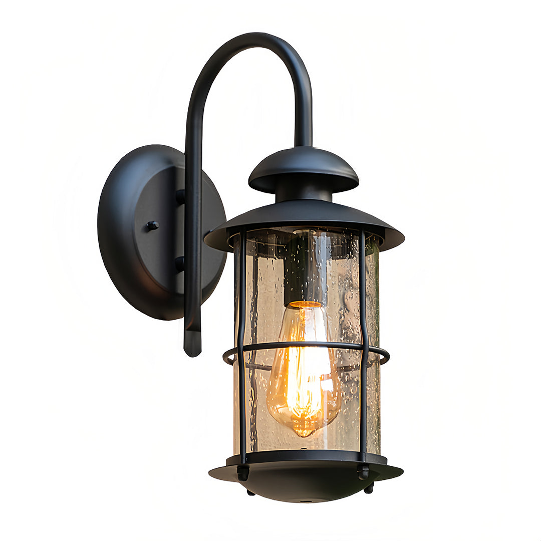 European Outdoor Wall Sconce with Clear Glass Shade in Black Aluminum
