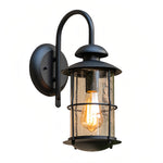 European Outdoor Wall Sconce with Clear Glass Shade in Black Aluminum