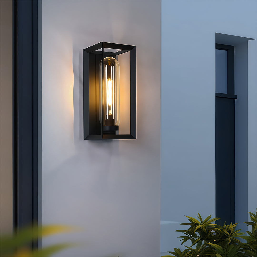 Modern Square Outdoor Wall Sconce in Matte Black, IP54 Waterproof