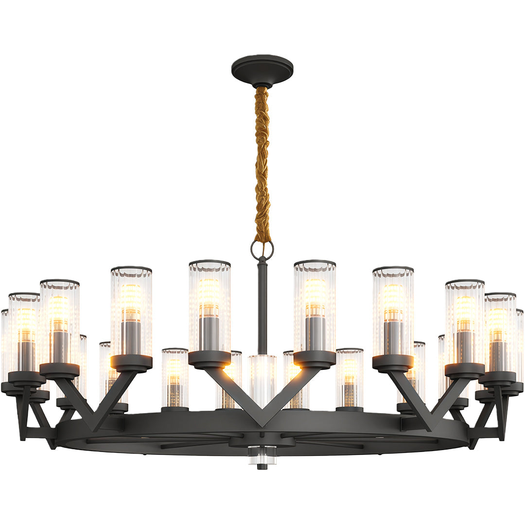 Lumière Cascade: Modern Copper Glass Drop Chandelier for Elegant Interiors