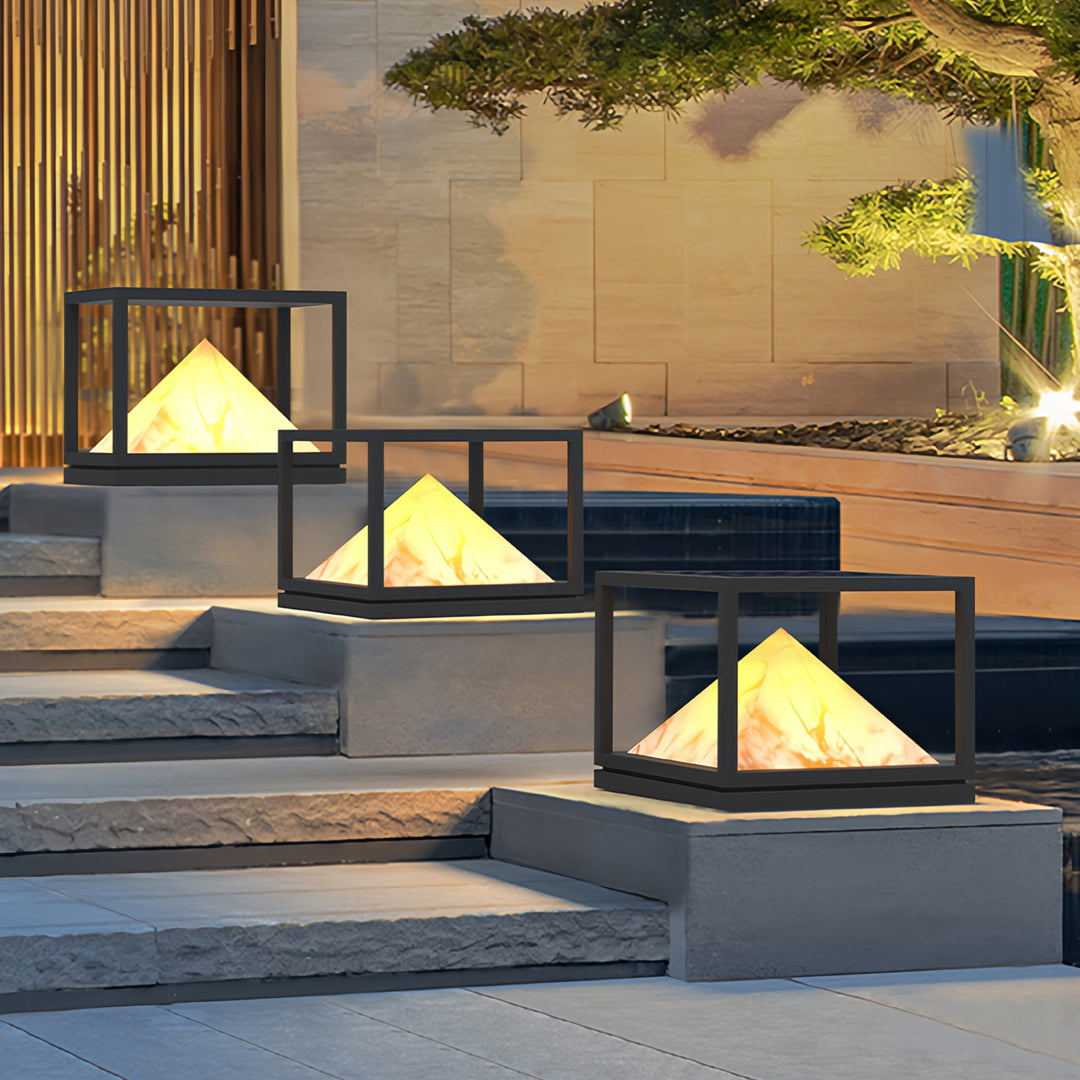 Aurelia Outdoor Pillar Light in Artificial Marble and Stainless Steel