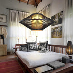 Rattan Pendant Light with Radiating Bamboo Frame – Black Finish