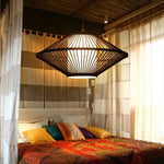 Rattan Pendant Light with Radiating Bamboo Frame – Black Finish