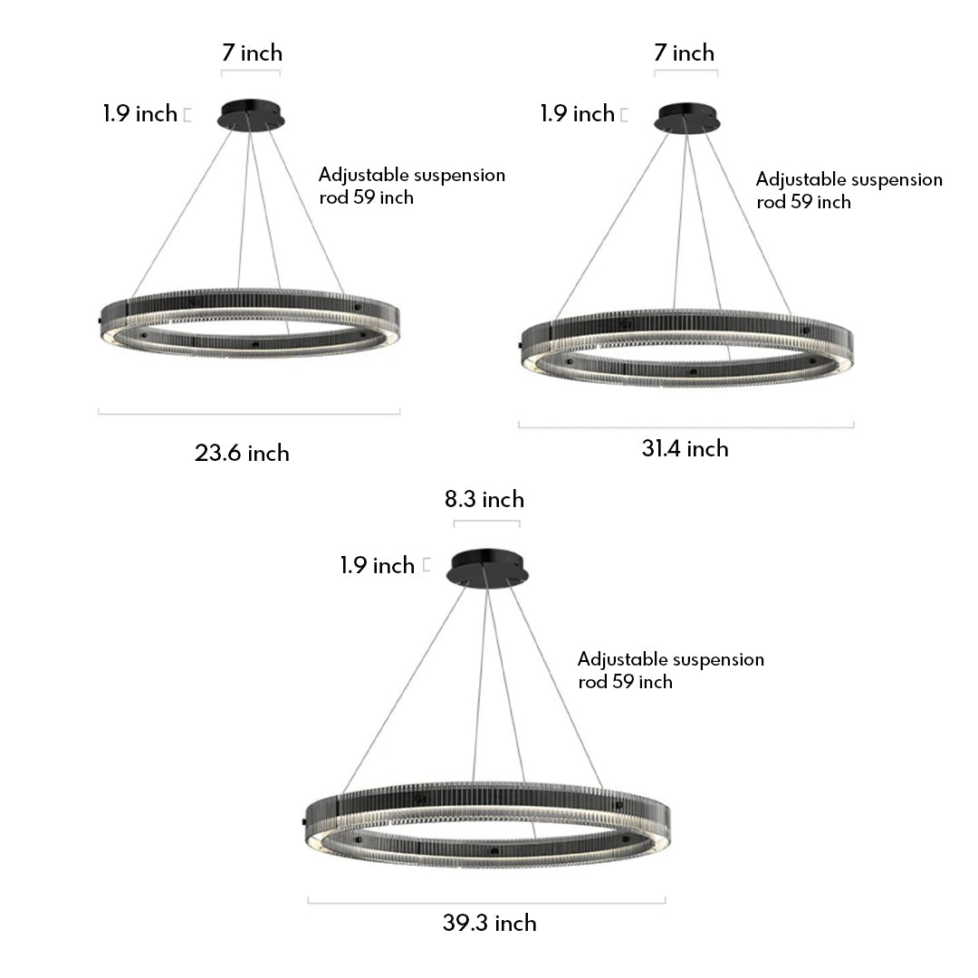 Black Round Chandelier Minimalist Italian Glass Pendant Light