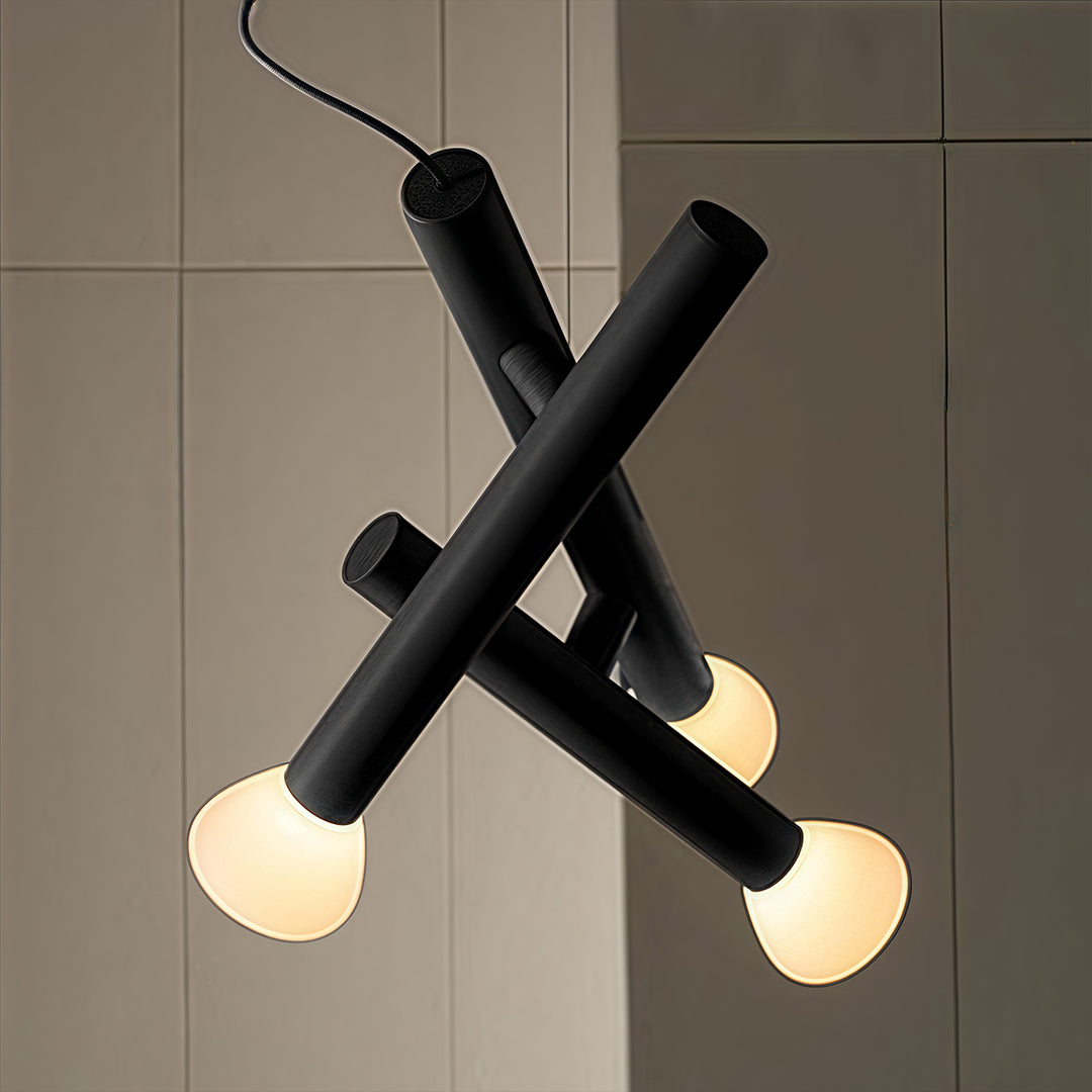 Cylindrical Black Pendant Light with Clear Glass Shade