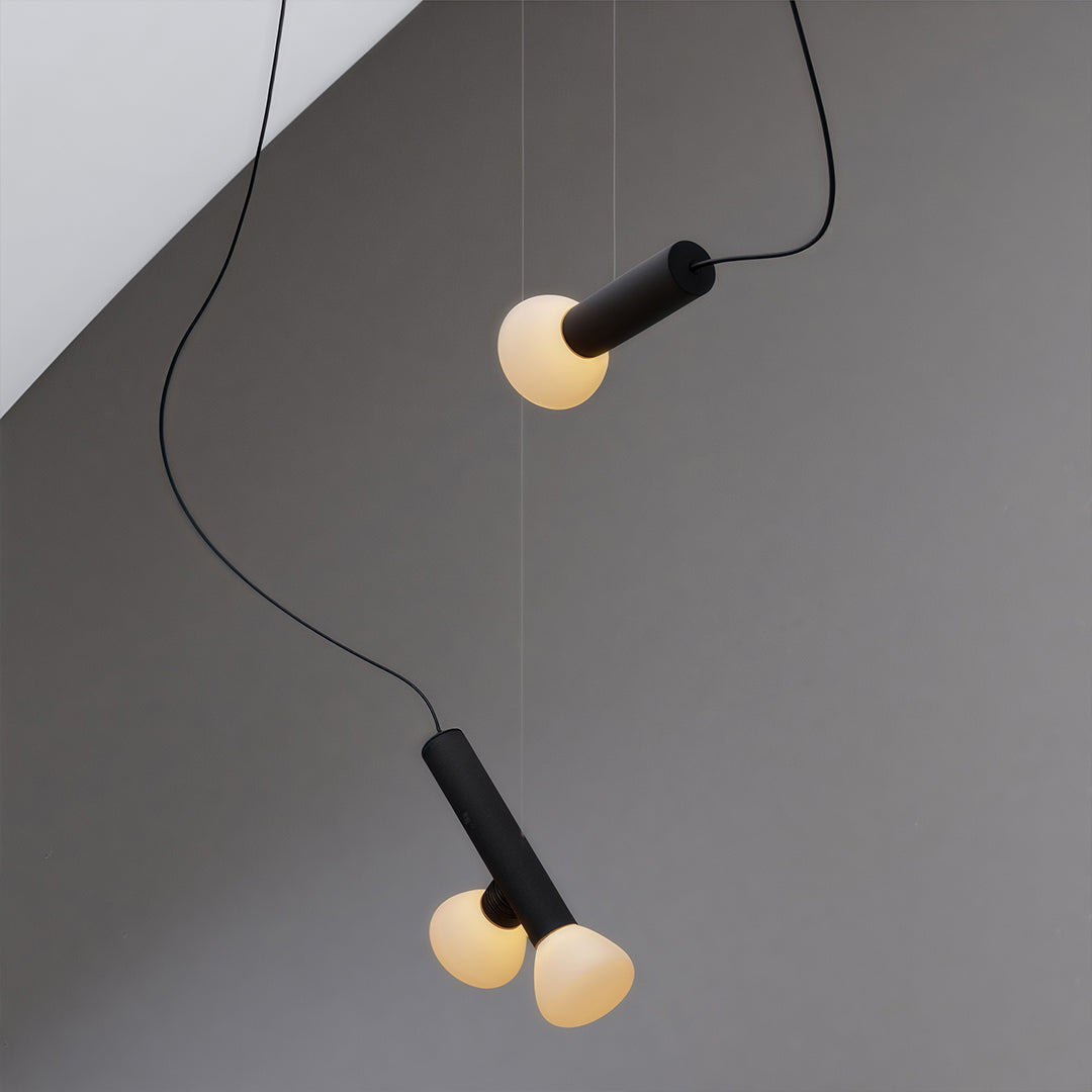 Cylindrical Black Pendant Light with Clear Glass Shade