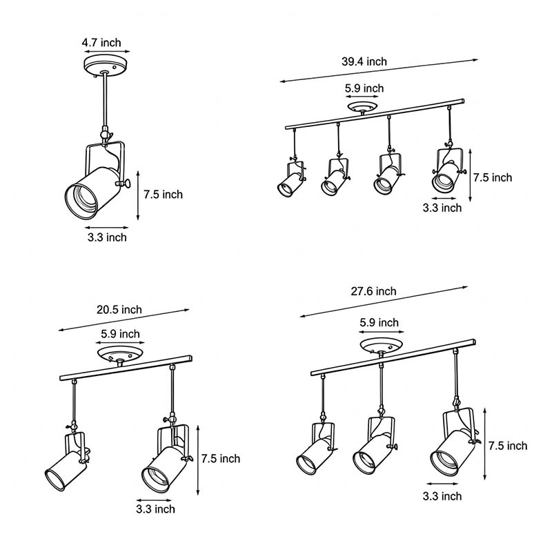 Industrial Black Track Lighting Fixture with Adjustable Spotlights
