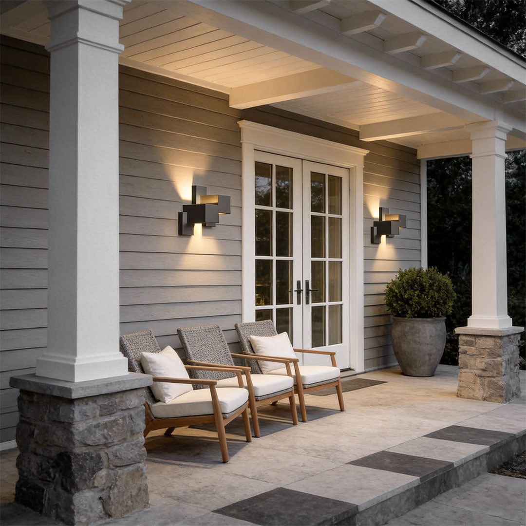 Geometric Black Up Down Outdoor Wall Sconce with Warm LED Light