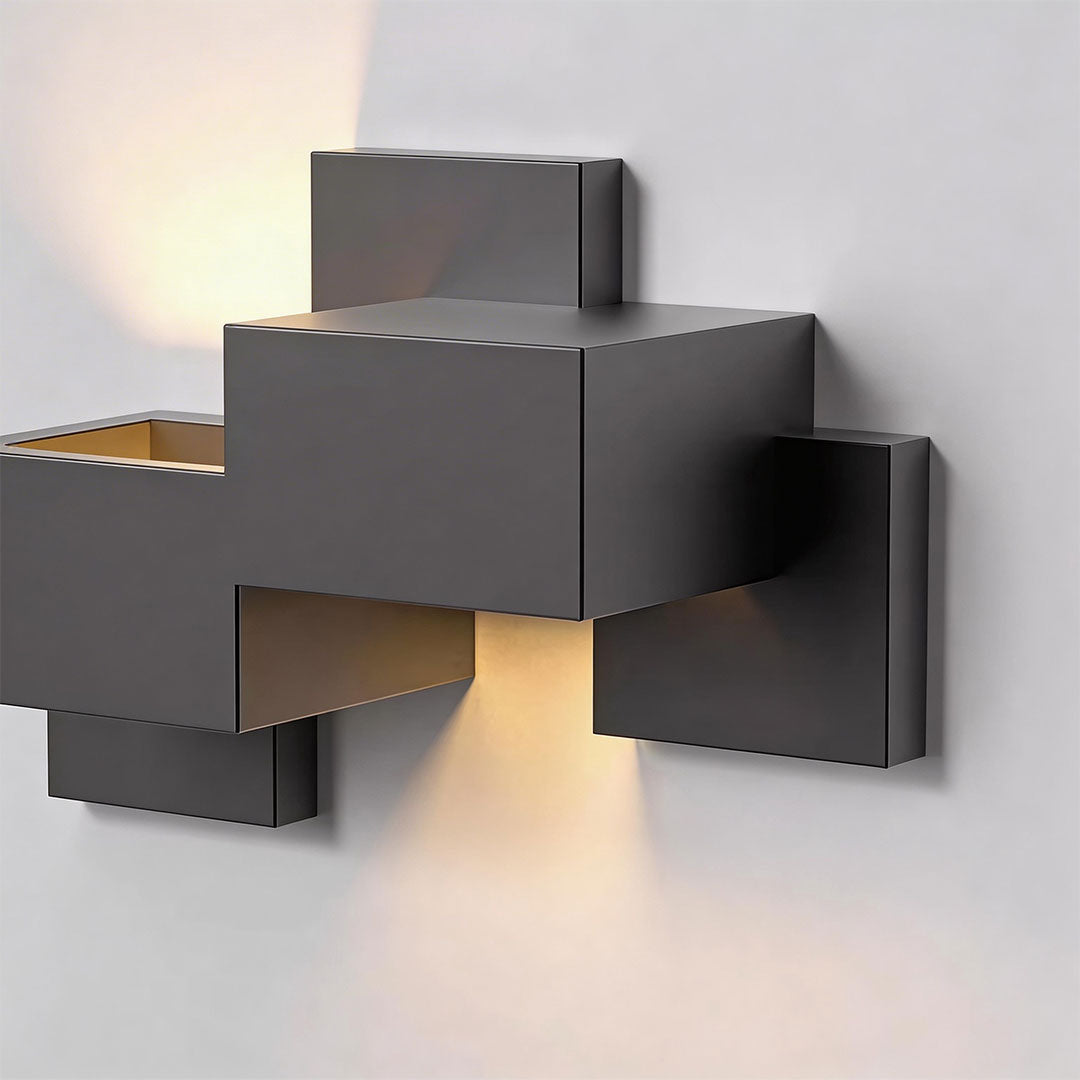 Geometric Black Up Down Outdoor Wall Sconce with Warm LED Light