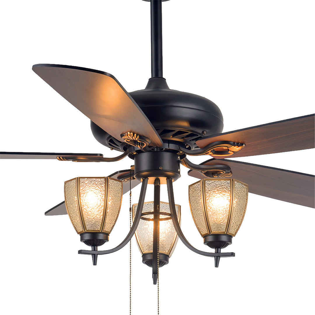 Artisan Wood Grain Ceiling Fan with Integrated Lighting – Vintage Modern Design