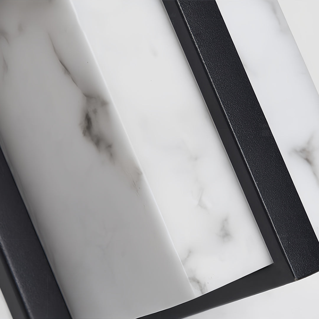 Outdoor Wall Sconce with Faux Marble Shade in Black Stainless Steel