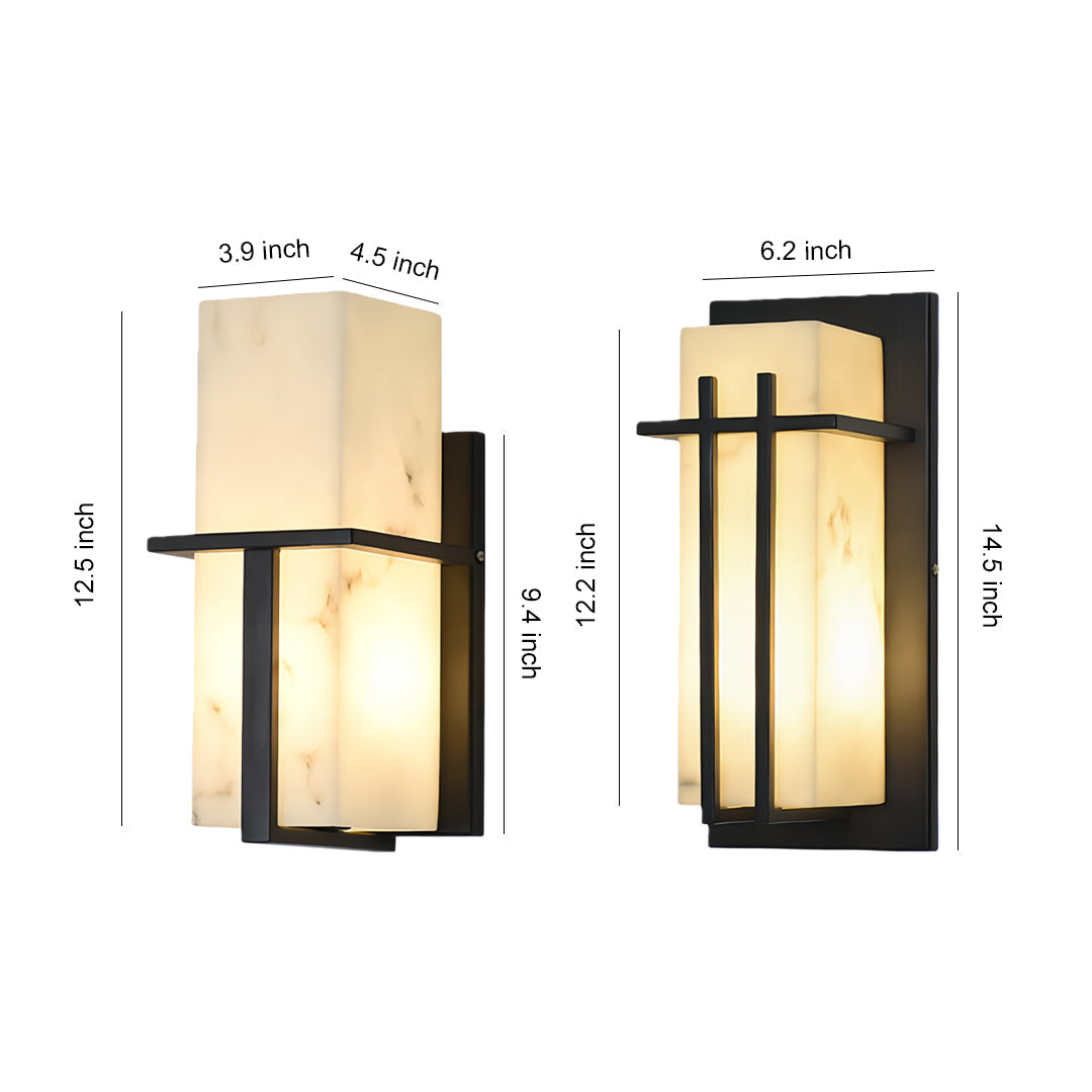 Outdoor Wall Sconce with Faux Marble Shade in Black Stainless Steel