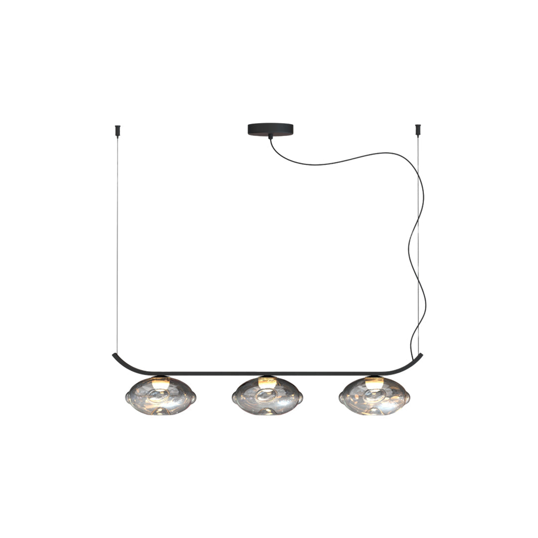Minimalist Black Wrought Iron Chandelier with Smoked Glass Shades
