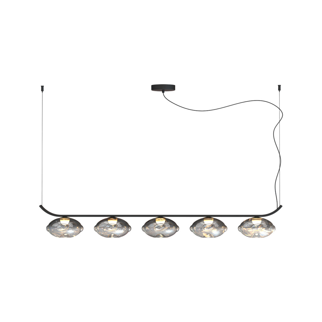 Minimalist Black Wrought Iron Chandelier with Smoked Glass Shades