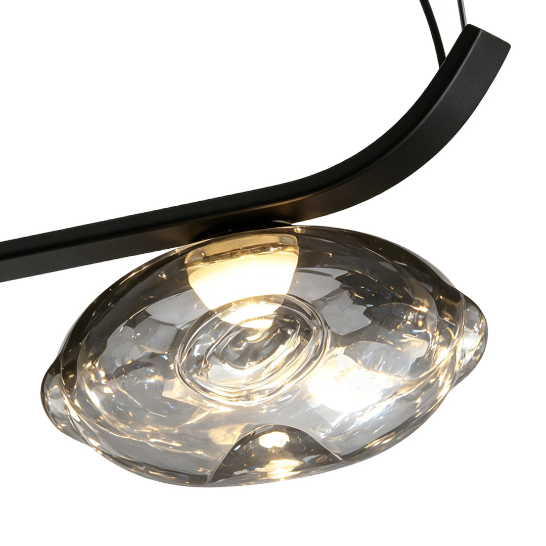 Minimalist Black Wrought Iron Chandelier with Smoked Glass Shades