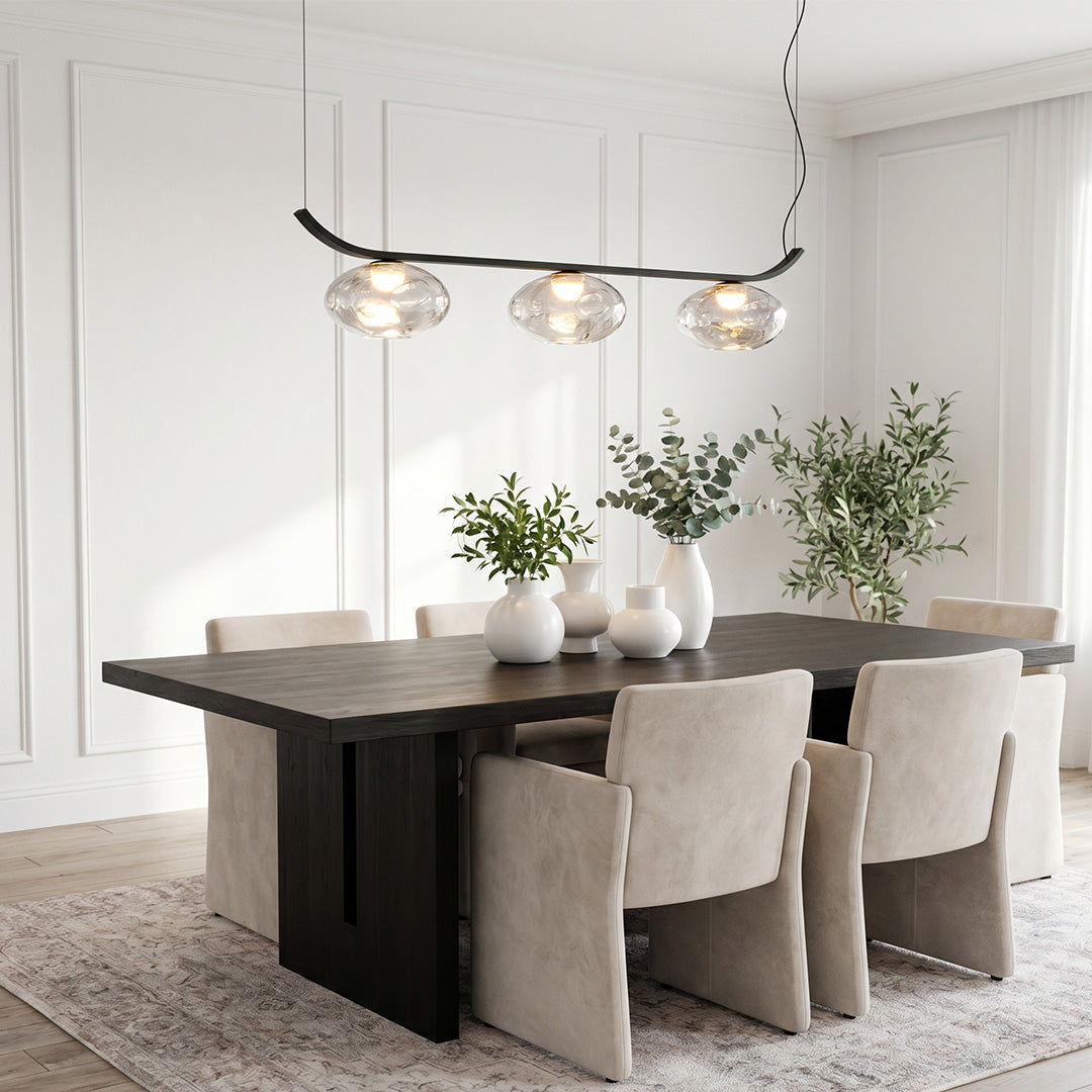 Minimalist Black Wrought Iron Chandelier with Smoked Glass Shades